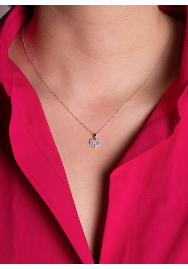 Diamond Line Gülaylar Beyaz Altın 8 Ayar Kalp Kolye