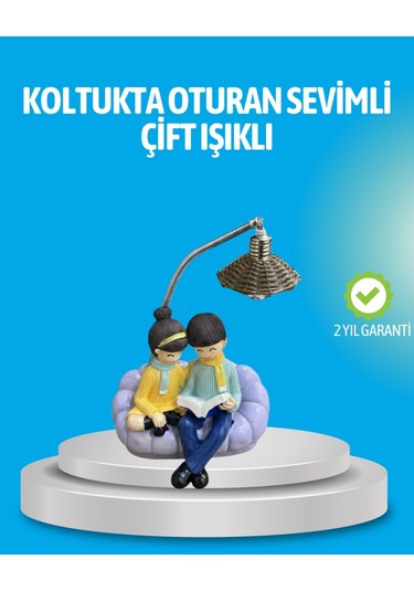 Romantik Çift Figürlü Okuyan Çift Masa Lambası Dekoratif Led Aydınlatma