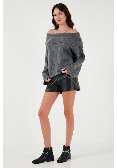 Lela Oversize Fit Madonna Yaka Triko Bayan Kazak 4615216 Antrasit