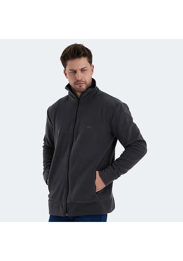 Slazenger KADMOS Erkek Fermuarlı Dik Yaka Cepli Koyu Gri Polar