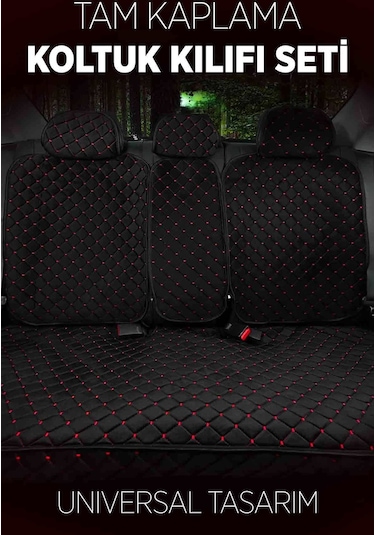 Tay Tüyü Terletmez Kumaş Oto Koltuk Kılıfı Ön Ve Arka Tam Koltuk Seti - Siyah-kırmızı