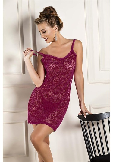 Transparan Babydoll String Takım Bordo 31842 Bordo