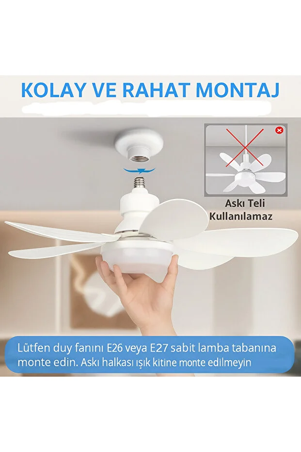 Tavan Vantilatör Kumandalı Sessiz 6 Kanatlı Işıklı E27 Duy Modern Led Aydınlatma Yeni Nesil