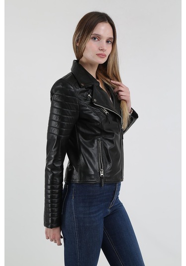 Derinss 1515 Hakiki Deri Kadın Siyah Mont