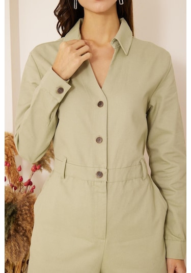 Yeşil Cepli Gabardin Tulum Dm4004 Yeşil