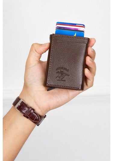 Tuldar Erkek Rfıd Otomatik Çekim Koruyucu Mekanizmalı Kağıt Para Bölmeli Hediyelik Kartlık Cüzdan Tul605 - Kahverengi