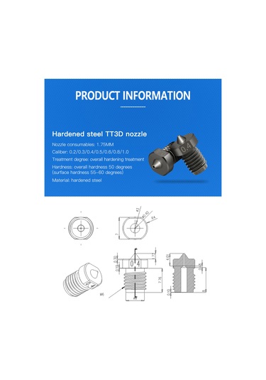 Shineyee Tt3d Sert Çelik Nozzle, 0.4mm Çıkış Çapı, 1.75mm Filament Uyumlu, 3d Yazıcı Aksesuarı, Tekli Paket