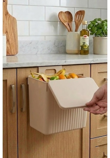 Askılı Ve Yapışkanlı Mutfak Ve Banyo İçin Pratik Çöp Kovası 8lt Açık Kahve