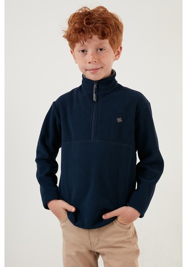 Lela Yumuşak Dokulu Fermuarlı Dik Yaka Şardonlu Kışlık Unisex Çocuk Polar 5905002 Lacivert