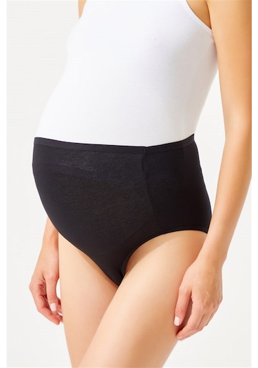 Cottonhill Siyah Pamuklu Yüksek Bel Hamile Bikini Külot Siyah