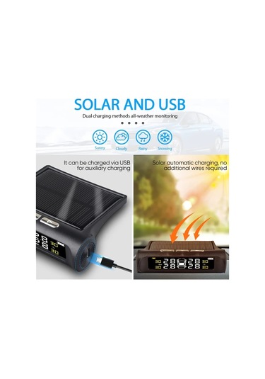 Boatshop1 Kablosuz Güneş Enerjili Tpms Lcd Lastik Basınç İzleme Sistemi 4 Tekerlekli Harici Sensör Otomobil Suv Minibüs