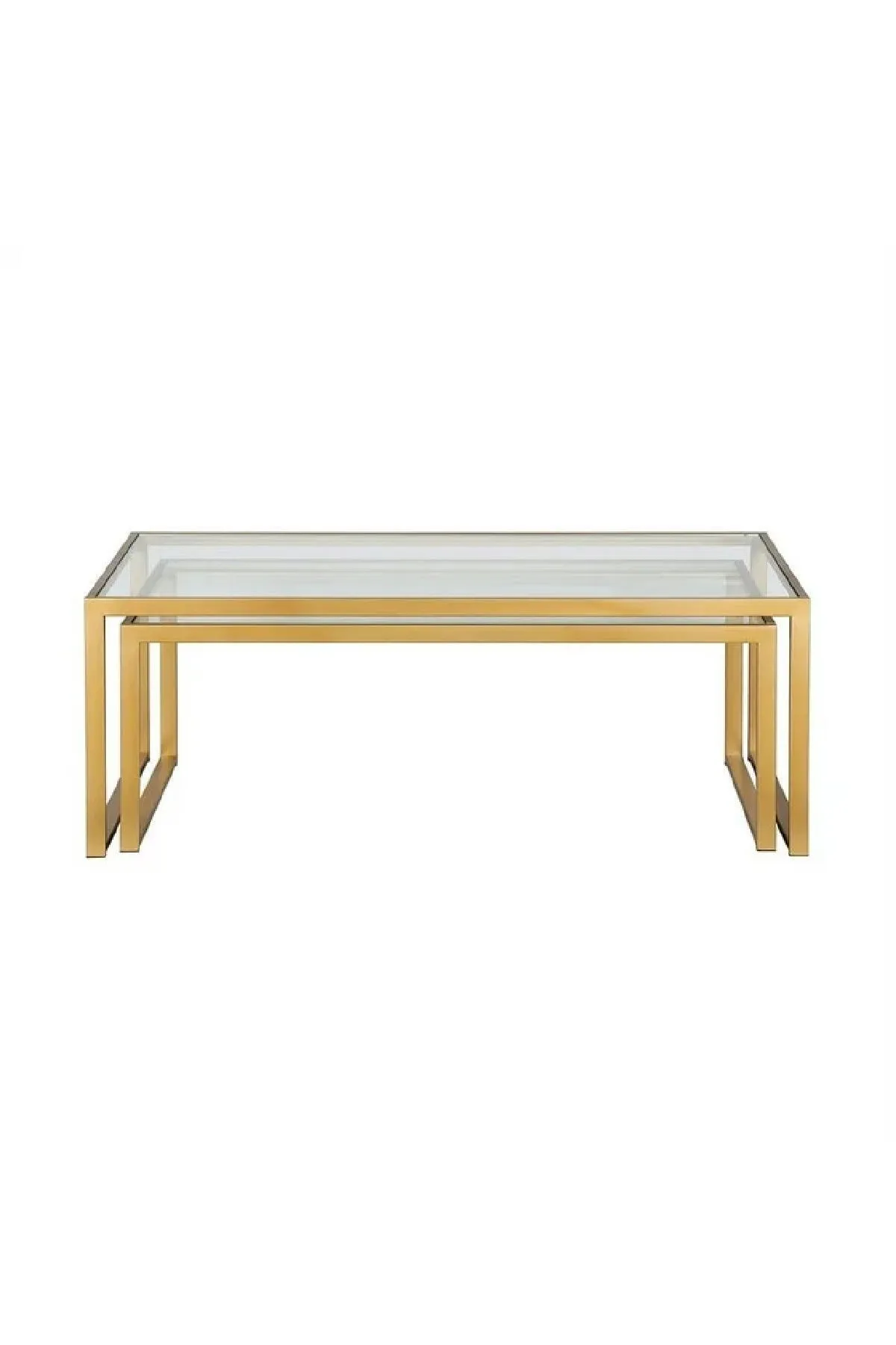 Modern 2 Li Metal Iskeletli Temper Camlı Zigon Orta Sehpa Gold-şeffaf