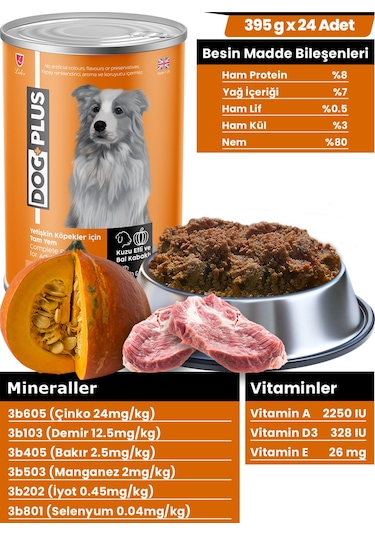DogPlus Pate Kuzu Etli ve Balkabaklı Yetişkin Köpek Konserve Yaş Mama 395 Gr x 24 Adet