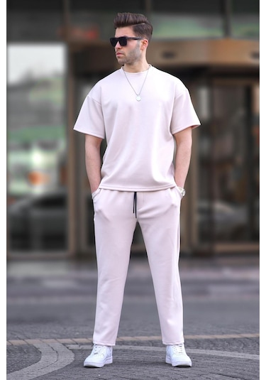 Madmext Ekru Oversize Kısa Kollu Eşofman Takımı 5954-ekru Ekru