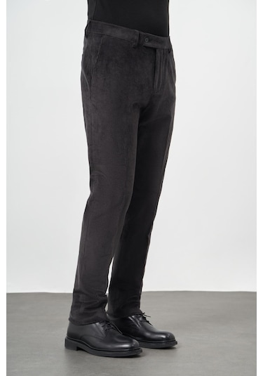 Koyu Antrasit Fitilli Desen Kadife Pamuklu Yan Cep Comfort Fit Classic Pantolon 1003245160 Koyu Antrasit
