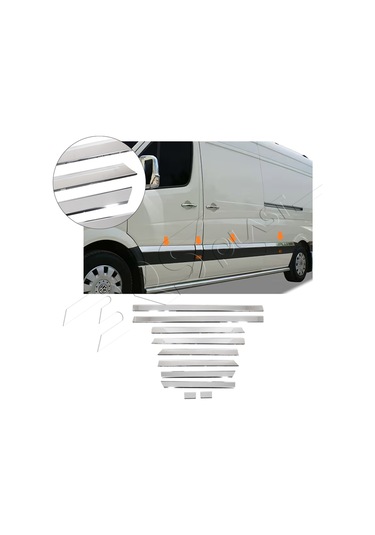 Volkswagen Crafter Uyumlu 2006-2017 Krom Yan Kapı Çıtası Uzun Şasi 10 Parça Paslanmaz Çelik