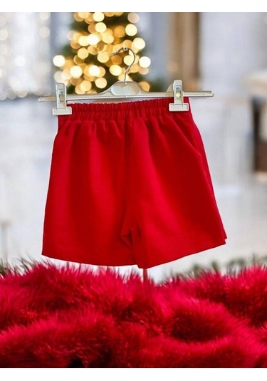 Kız Çocuk Önü Pileli Şort Etek-14904 Kırmızı