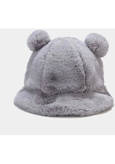 Mood Agenda Sevimli Ayı Kulak Peluş Bucket Şapka Gri