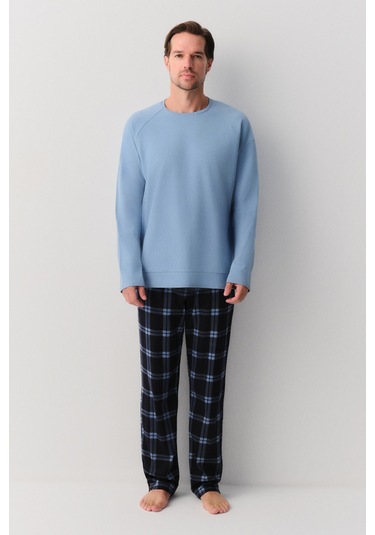 Suwen Mike Erkek Pijama Takımı Sh263086601352 Lacivert Ekose