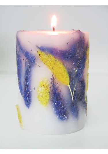 Missi El Yapımı Doğal Bitkili Mor-Sarı Mum (9X7 Cm)