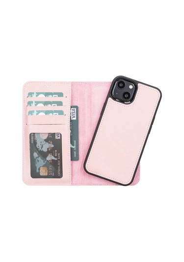 Apple İphone 13 Uyumlu Deri Cüzdanlı Kılıf Nu2 Pembe