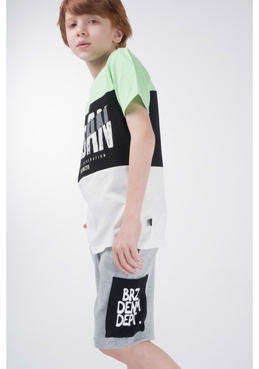 Brz Kids Kontrast Renkli Baskılı Erkek Çocuk Kısa Kollu T-Shirt Çok Renkli