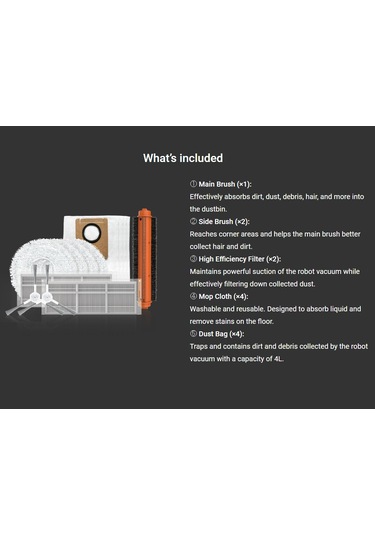 Rs2o Pro Aksesuar Paketi Ana Fırça-yan Fırçalar-yüksek Verimli Filtre-mop Bezleri-çöp Torbaları Mop Cloth