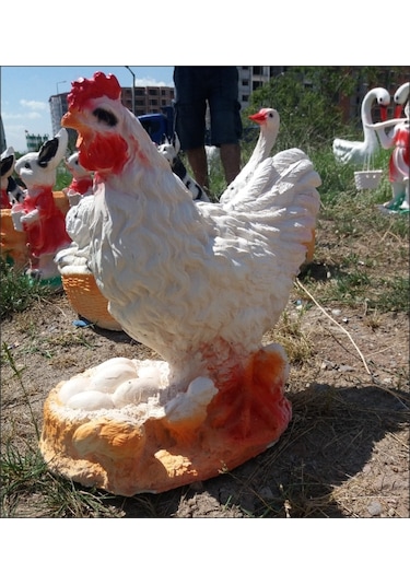 M3 Yumurtalı Tavuk Iç Ve Dış Mekan 35Cm Ev Bahçe Köşe Masa Heykeli Antrasıt - Beyaz