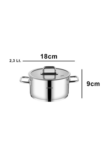 Nova Paslanmaz Çelik Cam Kapaklı Derin Tencere 18x9 Cm Gri