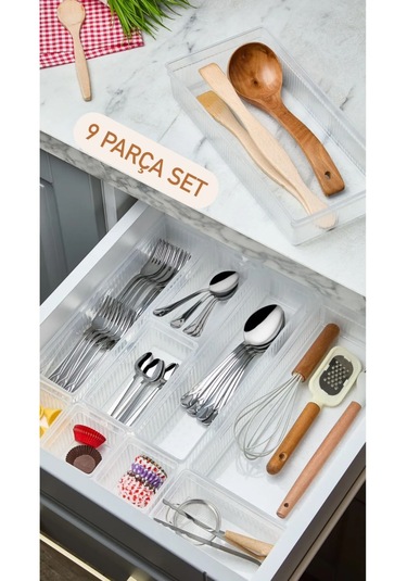 Bade 9 Parça Çekmece İçi Kaşıklık Düzenleyici Organizer - Çatal B Şeffaf