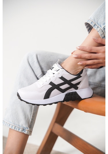 Garantili D0120 Günlük Ortopedik Kadın Sneaker Spor Ayakkabı Beyaz-siyah