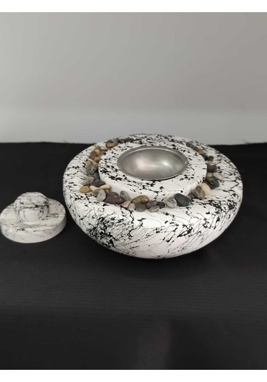 Dekoratif Masa Üstü Yuvarlak Ateş Çukuru Taş Şömine-500 Ml Yakıt Hediyeli - Siyah Mermer