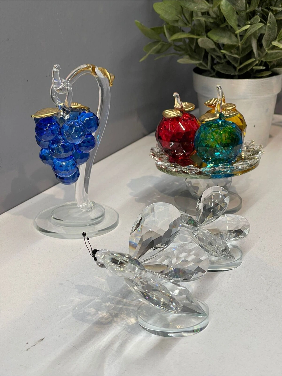 Dekoratif Kristal Cam Ikili Kelebek Biblo Şeffaf .