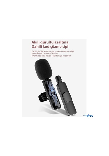ScHitec K9 Type-C Çift Kablosuz Wireless HD Yaka Mikrofonu Siyah