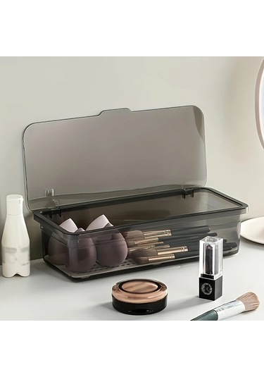 Sunshine011 İki Büyük Kapasiteli Transparan Kahverengi Makyal Fırçası Saklama Kutusu Şeffaf Kahverengi