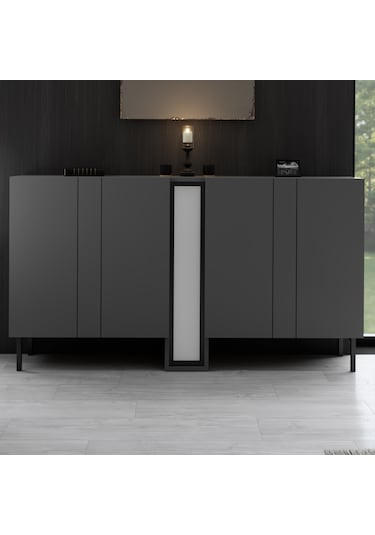 Nova Siyah Demir Ayaklı Rgb Led Işık Sistemli Antrasit Konsol Antrasit - Siyah