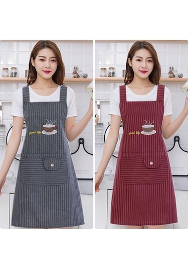Gri Sevimli Pamuklu Mutfak Önlüğü Ev Yağ Geçirmez Kahve Şefi El Mendili Önlük Büyük Cep İle Kadın Pişirme Barbekü Aksesuarları