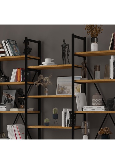 6 Raflı Metal Kitaplık Üç Modül-metalk03-petra