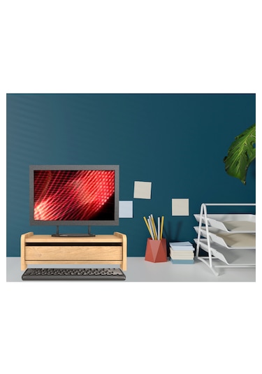 Ahşap Çekmeceli Monitör Standı Masaüstü Ergonomik Yükseltici Ve Düzenleyici
