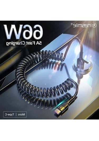 Prestigegoods 65w 5a Hızlı Şarj Tipi C Kablo 3a Mikro Usb Yaylı Çekme Teleskopik Araba Usb Kablosu Samsung Uyumlu Xiaomi Huawei Telefon Aksesuarları