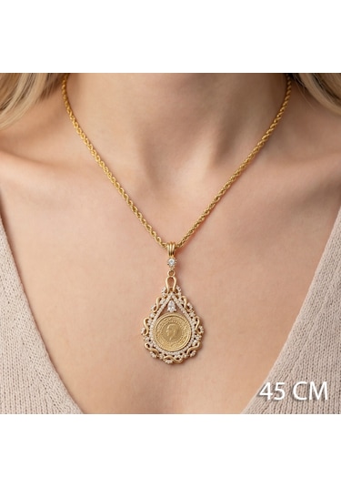 Altın Kaplama Çeyrek Altınlı Kolye - Sonsuzluk Model 45 Cm Bnd-159