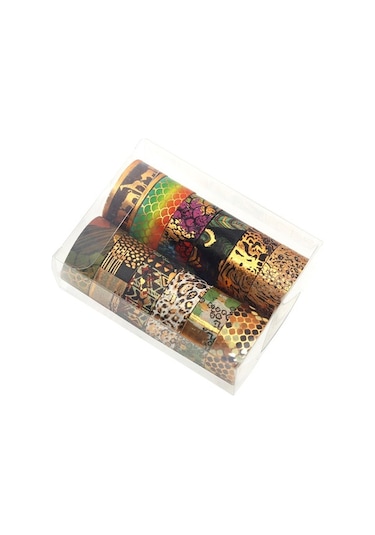 Novahub Altın Folyo Washi Bant Seti - Dıy & Hediye Paketleme 12 Rulo Vahşi Doğa Desenli