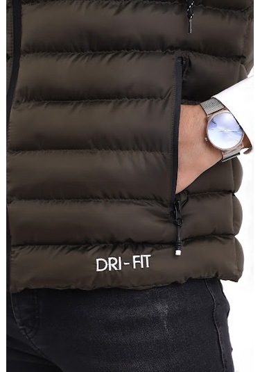 Erkek Iç Cepli Çıkartılabilir Fermuarlı Kapüşon Şişme Yelek Haki