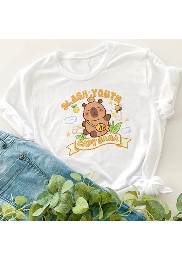 Snapbuy Kapibara Baskılı Çocuk T-shirti 3-10 Yaş Kısa Kollu Yuvarlak Yaka Doğum Günü Hediyesimavierkek Mavi