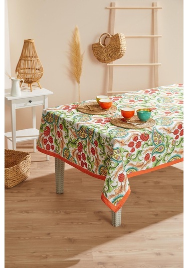 Turuncu Şal Desen Leke Tutmaz Masa Örtüsü