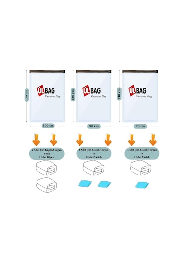 5'li Vakumlu Saklama Poşet Seti Mega Boylar, Çift Kişilik Yorgan, Döşek Hurcu Vakumlu Hurç Şeffaf