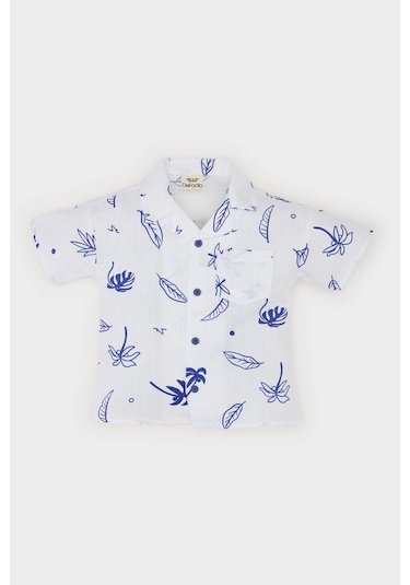 DeFacto Erkek Bebek Tropikal Desenli Flamlı Poplin Kısa Kollu Gömlek E7803A525SMWT34 Beyaz