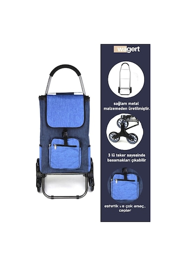 Sessiz 3 Tekerlekli Pazar Arabası Su Geçirmez, Fermuarlı Çantalı