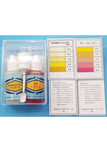 Su Test Analiz Sıvısı Ph Analiz Kiti ve Serbest Klor Test Kiti