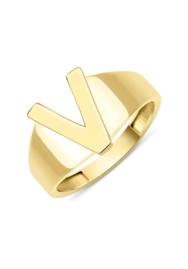 Fiyonk Kuyumculuk 14 Ayar Altın Taşsız V Harfli Yüzük 001